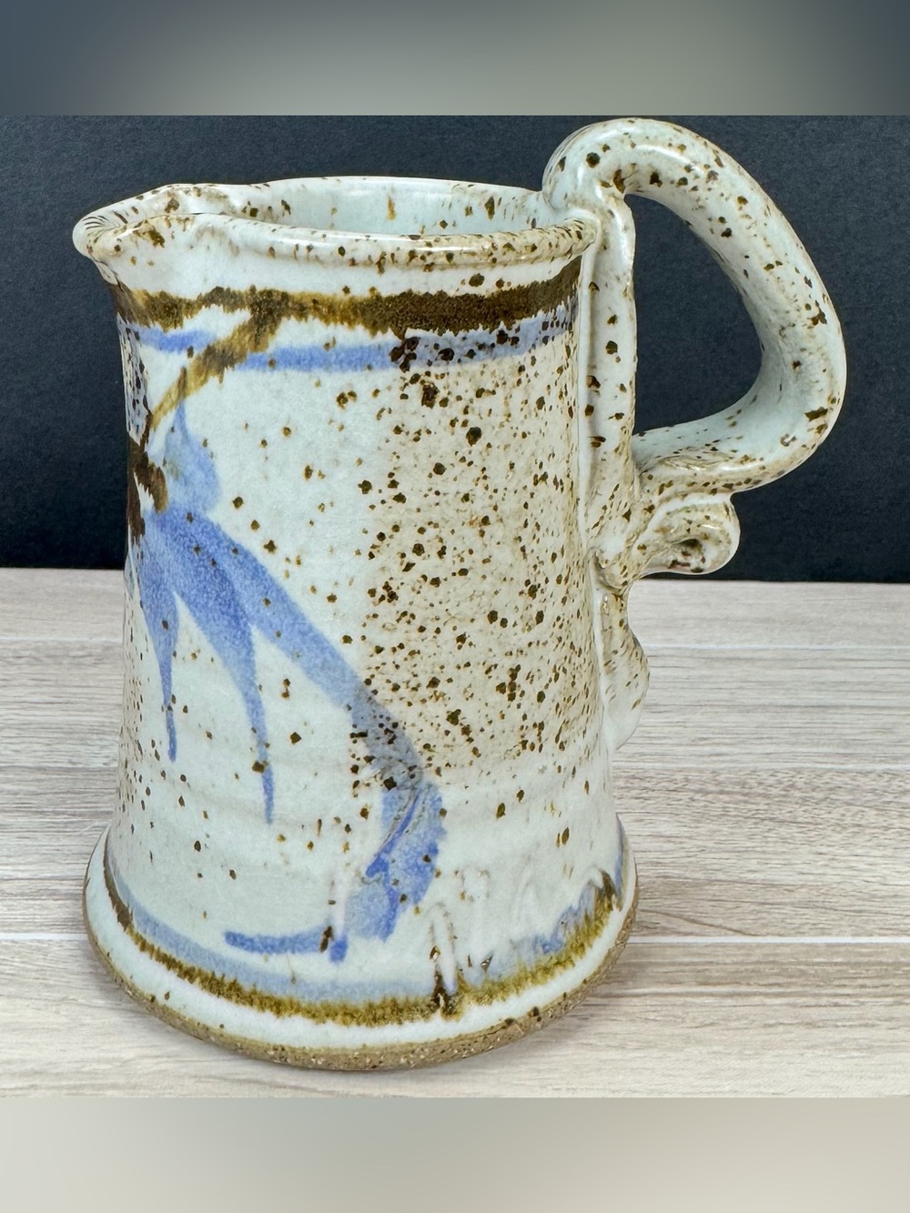 Handmade Artisan Speckled Ceramic Pitcher White & Blue Stoneware Pottery
